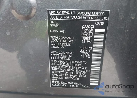 2019 Nissan Rogue Sv z USA, uszkodzony, nr VIN KNMAT2MT4KP500278